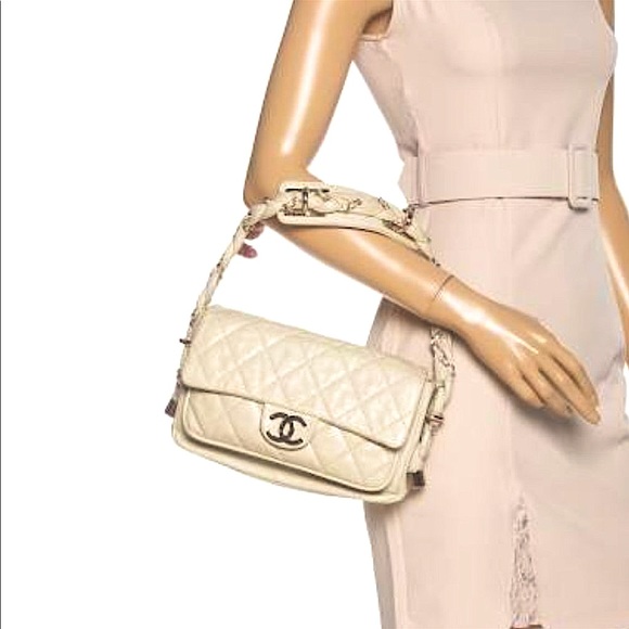 **Rare** Chanel Beige Leather Lady Braid Flap Bag - Picture 1 of 9
